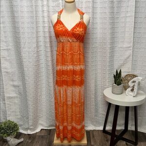Vibrant Orange Halter Maxi Dress